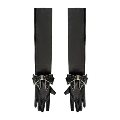 Toma Women's Chic Crystal Bow  Black Gloves