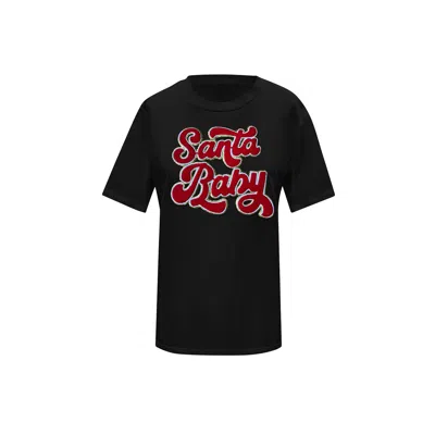 Toma Women's Christmas Black Embroidery Santa Baby T-shirt