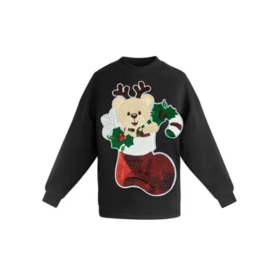 Toma Women's Christmas Black Reindeer Sweatshirt In Multi