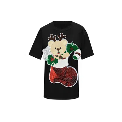Toma Women's Christmas Black Reindeer T-shirt