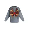 Toma Women's Christmas Grey Reindeer Bow Sweatshirt In Gray