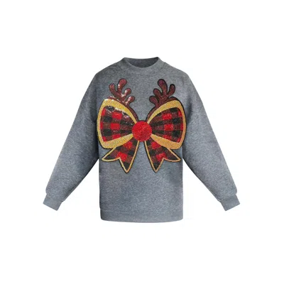 Toma Women's Christmas Grey Reindeer Bow Sweatshirt In Gray