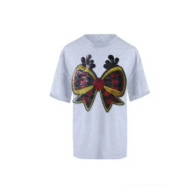 Toma Women's Christmas Grey Reindeer Bow T-shirt In Gray