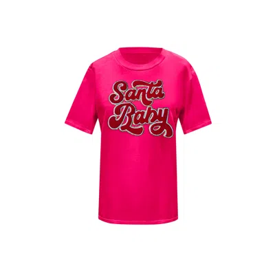 Toma Women's Christmas Pink Embroidery Santa Baby T-shirt