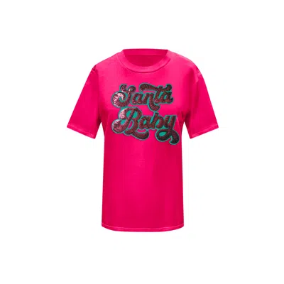 Toma Women's Christmas Pink Santa Baby Sequin T-shirt