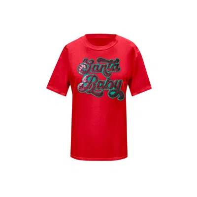 Toma Women's Christmas Red Santa Baby Sequin T-shirt