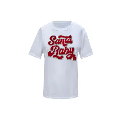 Toma Women's Christmas White Embroidery Santa Baby T-shirt