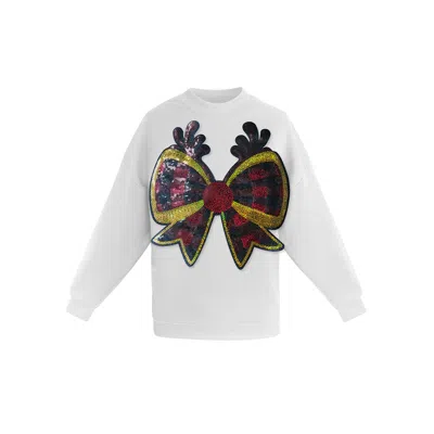 Toma Women's Christmas White Reindeer Bow Sweatshirt