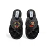 Toma Women's Classic  Faux Fur Open Toe Christmas Black Slippers In Black