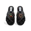 Toma Women's Classic  Faux Fur Open Toe Christmas Heart Black Slippers In Black