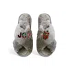 Toma Women's Classic  Faux Fur Open Toe Christmas Joy Grey Slippers In Gray