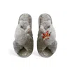 Toma Women's Classic  Faux Fur Open Toe Fish Rhinestone Grey Slippers In Gray