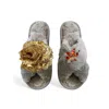 Toma Women's Classic  Faux Fur Open Toe Gold Sequin And Brooch Grey Slippers In Gray