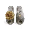 Toma Women's Classic  Faux Fur Open Toe Gold Sequin And Snowman Grey Slippers In Gray