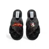 Toma Women's Classic  Faux Fur Open Toe Merry Christmas Black Slippers In Black