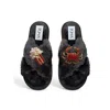 Toma Women's Classic  Faux Fur Open Toe Popcorn And Crab Black Slippers In Black