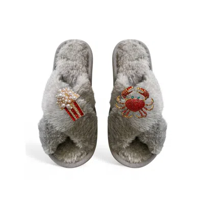 Toma Women's Classic  Faux Fur Open Toe Popcorn And Crab Grey Slippers In Multi