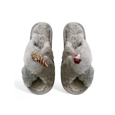 Toma Women's Classic  Faux Fur Open Toe Popcorn Grey Slippers In Gray