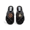 Toma Women's Classic  Faux Fur Open Toe Sky Snowman Black Slippers In Black