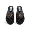 Toma Women's Classic  Faux Fur Open Toe Snowman Black Slippers In Black