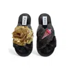 Toma Women's Classic  Open Toe Gold Sequin Flower And Candy Ice Cream Black Slippers In Black