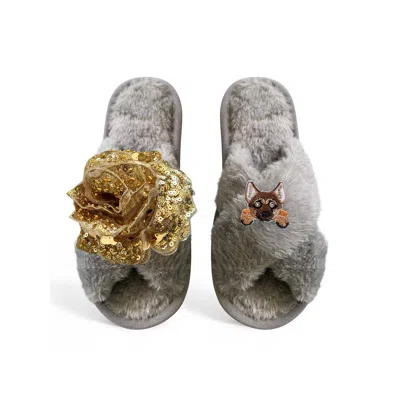 Toma Women's Classic  Open Toe Gold Sequin Flower And Dog Eight Grey Slippers In Gray
