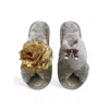 Toma Women's Classic  Open Toe Gold Sequin Flower And Dog Seven Grey Slippers In Gray