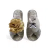 Toma Women's Classic  Open Toe Gold Sequin Flower And Dog Six Grey Slippers In Gray