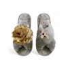 Toma Women's Classic  Open Toe Gold Sequin Flower And Dog Three Grey Slippers In Gray