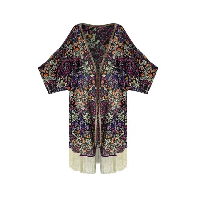 Toma Women's Country Fringe Kimono With Tassles In White/yellow