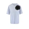 Toma Women's Flower Grey Cotton T-shirt With Top Side Black Sequin Rose In Blue