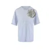 Toma Women's Flower Grey Cotton T-shirt With Top Side Silver Sequin Rose In Blue