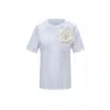 Toma Women's Flower Summer Holiday White Cotton T-shirt With Top Side White Sequin Rose