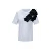 Toma Women's Flower Summer White Cotton T-shirt With Black Side Flowers