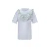 Toma Women's Flower Summer White Cotton T-shirt With White Central Flowers