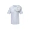 Toma Women's Flower Summer White Cotton T-shirt With White Flower In White