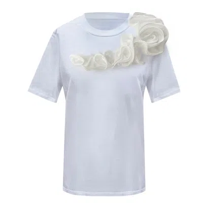 Toma Women's Flower Summer White Roses Cotton T-shirt