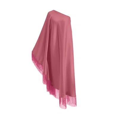 Toma Women's Fuchsia Pink Fringe Off Shoulder Dusty Pink Glam Maxi Dress