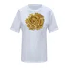 Toma Women's Gold / White Flower Summer White Cotton T-shirt With Gold Central Sequin Rose