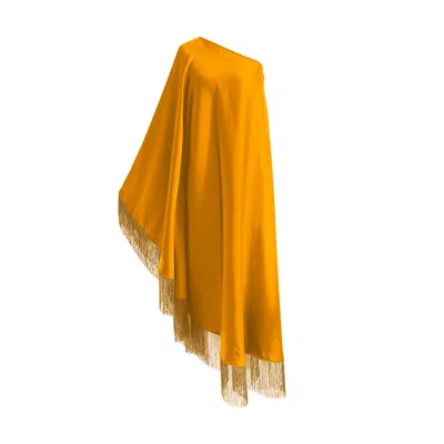 Toma Women's Gold Yellow Fringe Off Shoulder Mustard Dress