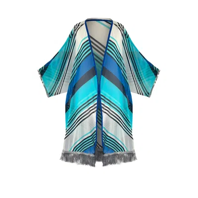 Toma Women's Greek Blue Fringe Santorini Kimono