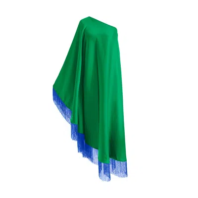 Toma Women's Green / Blue Blue Fringe Off Shoulder Summer Glam Maxi Green Dress In Multi