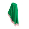Toma Women's Green / Pink Dusty Pink Fringe Off Shoulder Green Glam Maxi Dress In Multi