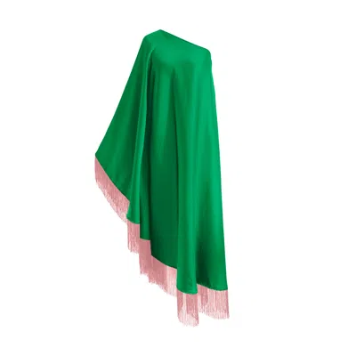 Toma Women's Green / Pink Dusty Pink Fringe Off Shoulder Green Glam Maxi Dress In Multi