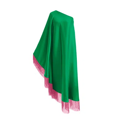 Toma Women's Green / Pink Pink Fringe Off Shoulder Green Summer Glam Maxi Dress