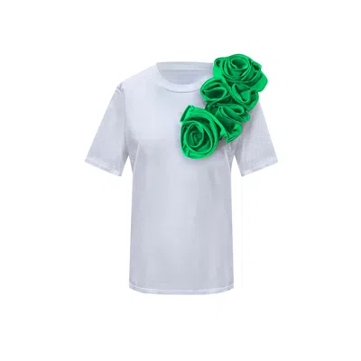 Toma Women's Green / White Flower Green Sided  Roses Cotton T-shirt In Multi