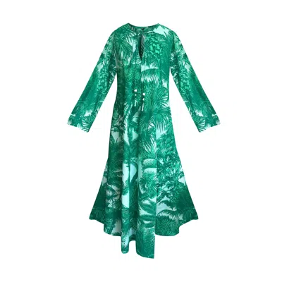 Toma Women's Green / White Summer Beach Vacation Holiday Green Kaftan Dress