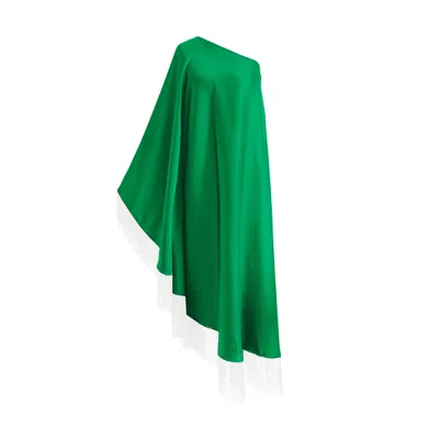 Toma Women's Green / White White Fringe Off Shoulder Green Midi Dress