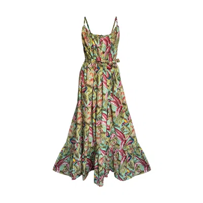 Toma Women's Green / Yellow / Orange Amazonia Tropical Cotton Dress In Green/yellow/orange