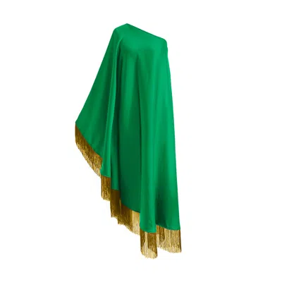 Toma Women's Green / Yellow Yellow Fringe Off Shoulder Summer Glam Maxi Green Dress In Multi